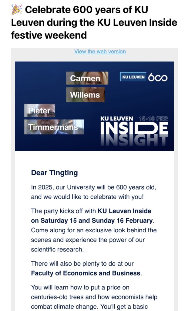 Email received as an alumni of KULeuven at Faculty of Economics and Business